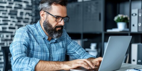 Aufkleber - Analytical Focus: A Businessman Intently Studies Data and Charts, Reflecting the Depth of Strategic Business Analysis, Generative AI