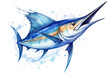 background blue white watercolors marlin a fish cute