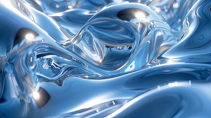 Wall Mural - Close-up of metallic blue liquid with smooth reflections and curves, creating an elegant abstract texture.