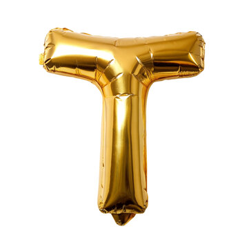 golden Balloon Alphabet T isolated on Transparent background.