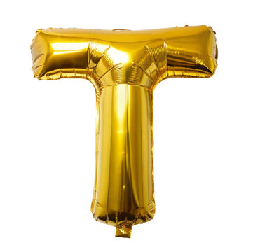 golden Balloon Alphabet T isolated on Transparent background.