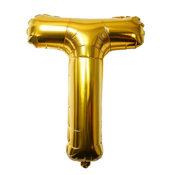 golden Balloon Alphabet T isolated on Transparent background.