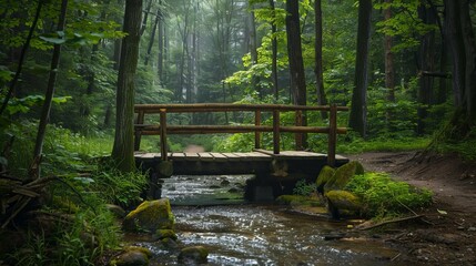 Poster - wooden bridge in the forest