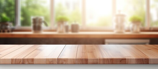 Canvas Print - a rectangular wooden table sits empty in front of a kitchen window, letting sunlight filter into the