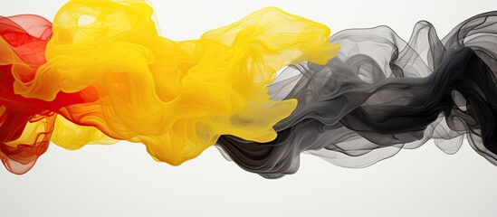 Poster - a mesmerizing painting with red, yellow, and black ink blending beautifully in water on a white back