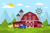 Fototapeta Pokój dzieciecy - Farm landscape in vector flat style