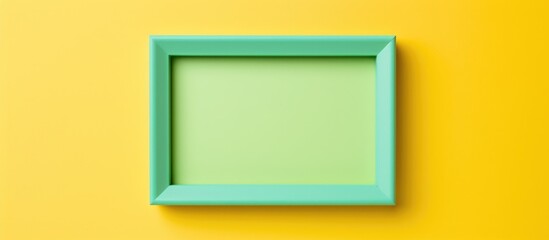 Poster - A rectangle electric blue picture frame is displayed on a vibrant yellow background, creating a striking contrast. The symmetry and parallel lines showcase a perfect balance of colors and shapes