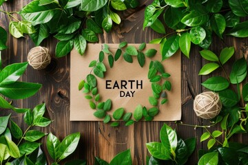 Earth Day paper sheet with fresh spring green leafs border frame , eco natural banner concept