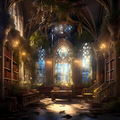  Magical library in a hidden realm. 