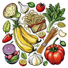 Wall Mural - Vegetarian food hand drawn vector illustration. Vegetarian food sketch.