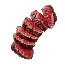 Close Up Of A Red Sliced Juicy Venison Steak With Riffles Isolated On Transparent Background