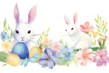 Fototapeta Dziecięca - easter flowers element white vector cute banner kids rabbit decorative hand adorable watercolor card eggs doodle blooming spring easter collection background painted happy design