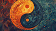 Colorful painting of a yin and yang symbol. Abstract bright background