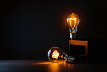 Light Bulb On Dark Background, Concept Of Creativity., Generative Ai