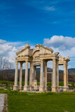 Fototapeta  - Famous Tetrapylon Gate in Aphrodisias ancient city. Archaeological and historical sites of modern Turkey