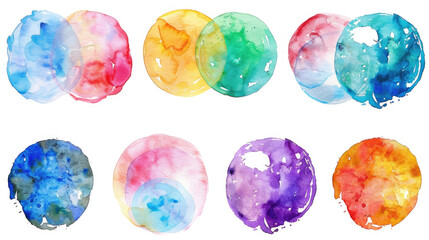 Poster - Colorful watercolor circles on a clean white background. Perfect for graphic design projects or artistic presentations