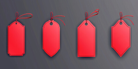 Poster - Four red tags hanging from a string, useful for labeling or organizing