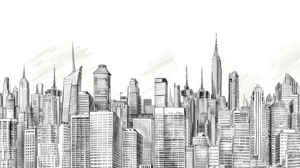 Poster - Detailed black and white drawing of a cityscape, suitable for architectural projects