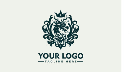 Wall Mural - Dragon Crown Flower vector logo design Dragon logo vector Beautiful Logo for Business Identity	