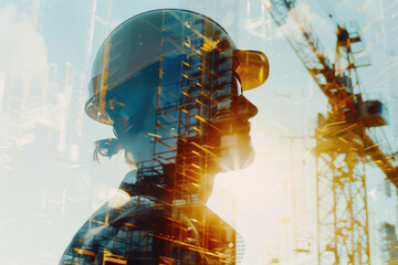 Wall Mural - A man in a hard hat standing in front of a construction site. Ideal for construction industry concepts