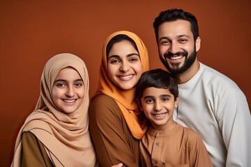 portrait of happy middle eastern family, one color background , copy space --ar 3:2 --v 5.2 Job ID: 8f23d155-e0a7-43f5-8796-b189633cbe16