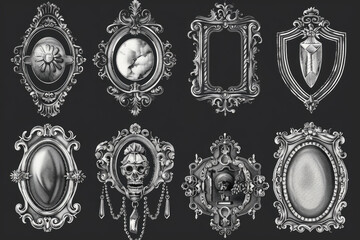 Wall Mural - Collection of ornate frames against a black backdrop. Ideal for adding elegance to designs