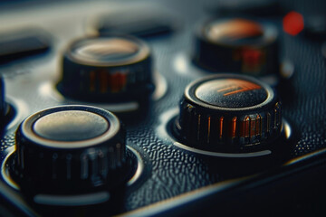 Poster - Detailed close-up of knobs on a guitar. Ideal for music industry concepts