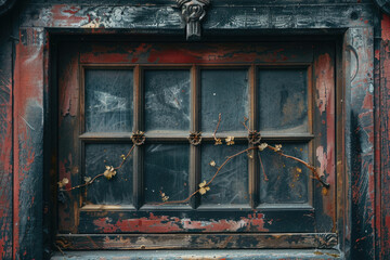 Poster - A window covered in colorful autumn leaves, suitable for fall-themed designs