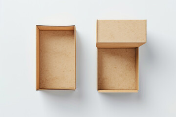 Poster - Two open boxes on a white surface. Suitable for packaging or delivery concepts