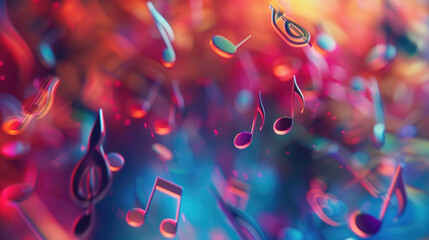 Poster - Musical notes floating in the air, suitable for music concepts