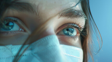 Poster - Close up of a person wearing a face mask. Suitable for health and safety concepts
