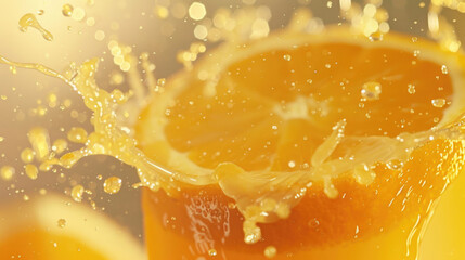 Poster - A refreshing glass of orange juice with a splash of water. Perfect for health and beverage concepts