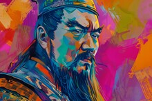 Qin Shi Huang Chinese Emperor Pop Art Style Colorful Illustration In Traditional Costume