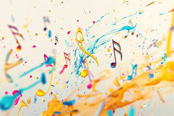 Poster - Vibrant musical notes floating in the air. Perfect for music-related projects