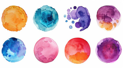 Poster - Colorful watercolor circles on a clean white background, perfect for design projects