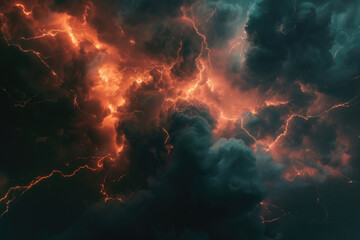 Aufkleber - A dramatic cloud filled with orange and yellow lightning. Suitable for weather-related designs