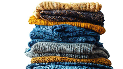 Poster - A stack of colorful sweaters, perfect for winter fashion. Ideal for clothing stores or fashion blogs