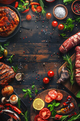 Poster - Various types of food displayed on a wooden table, perfect for food and dining concepts
