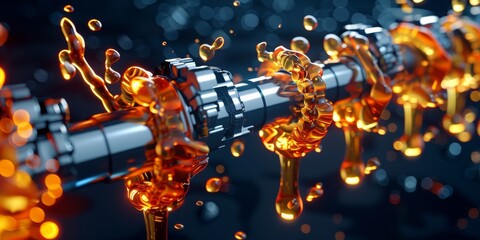Aufkleber - Slick Precision: Glistening Oil Cascades over Mechanical Gears, Ensuring Smooth Operation and Preserving the Lifespan of Machinery, Generative AI