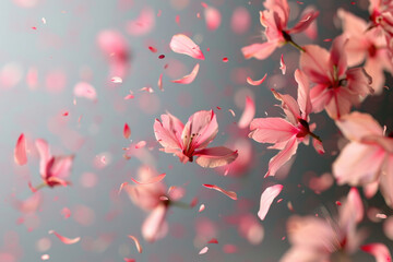 Poster - Pink flowers floating in the air, suitable for spring concepts