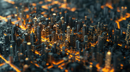 Poster - An aerial view of a city at night, perfect for urban and travel concepts
