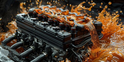 Aufkleber - Machinery in Motion: A Close-Up of Engine Oil Providing Lubrication and Precision to the Intricate Mechanics of Automotive Technology, Generative AI