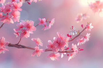 Poster - Close up shot of a tree branch with pink flowers, suitable for nature and spring themes
