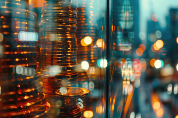 Poster - A bunch of stacks of coins. Suitable for financial concepts