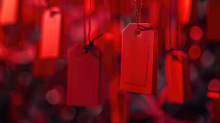 Poster - A bunch of tags hanging from a string. Can be used for labeling or organizing purposes