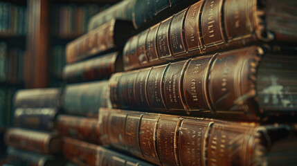 Poster - A stack of books sitting on top of a wooden shelf. Suitable for educational or library concepts