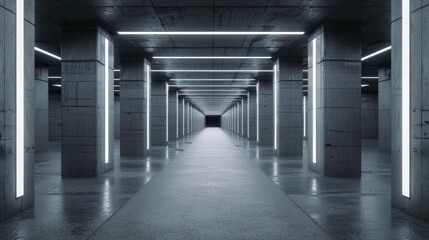 Poster - A long hallway with lights shining in the middle. Suitable for various indoor settings