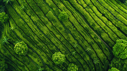 Poster - A stunning aerial view of a lush green tea plantation. Perfect for agricultural or nature-themed designs