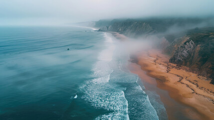 Poster - Aerial view of a beach and a cliff, perfect for travel websites