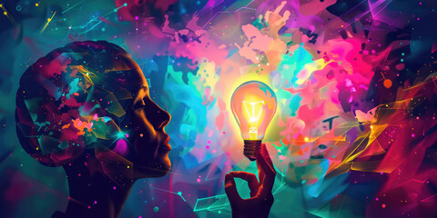 Aufkleber - Hand holding a glowing light bulb. Perfect for creative concept ideas
